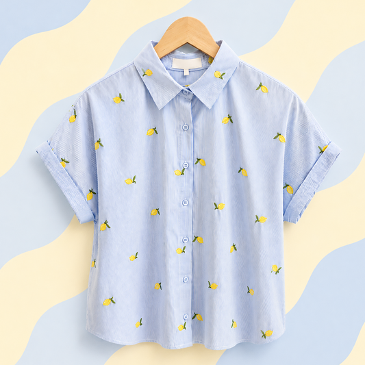 Chemise manches courte broderie citrons vue de face