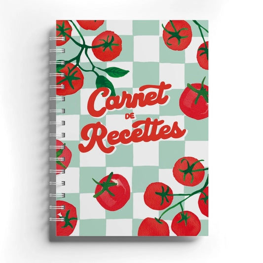 carnet de recettes illustrations tomates, vue de face