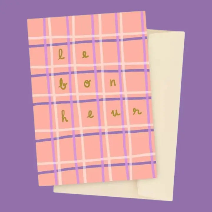 carte postale le bonheur rose vert et violet
