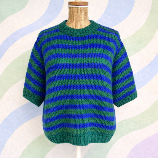 pull rayures manche courte bleu et vert - en situation sur un buste