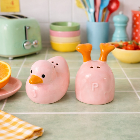 set salière poivrière en forme de canard en situation dans une cuisine - marie moon