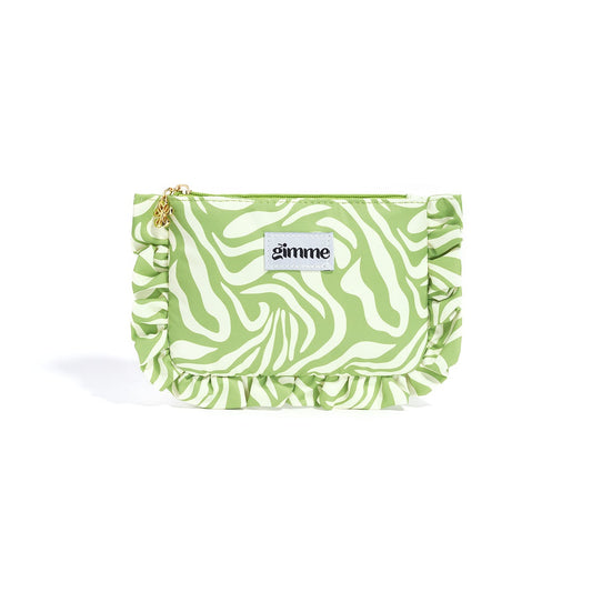 trousse maquillage motif zébré vert et blanc
