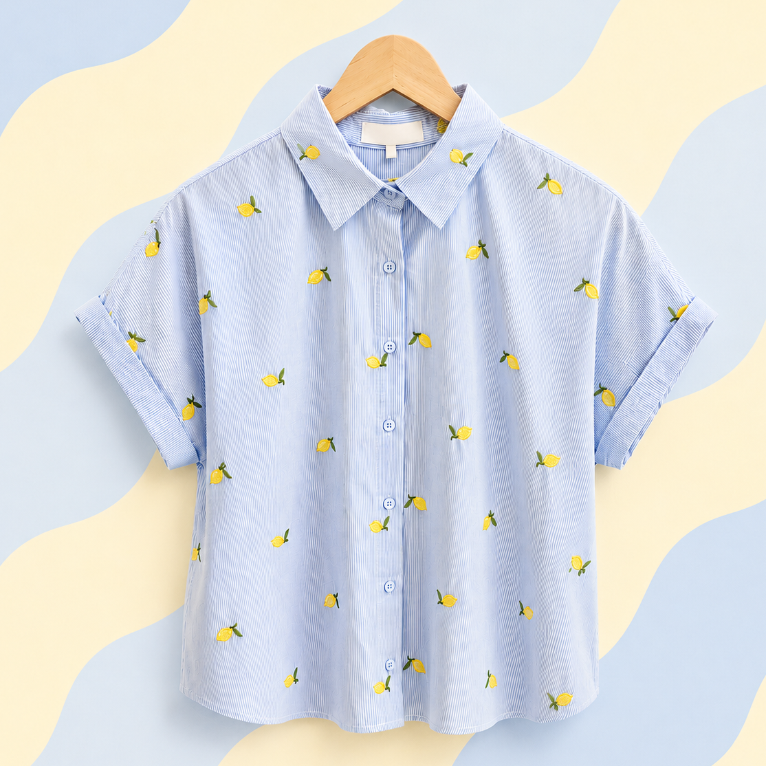 Chemise manches courte broderie citrons vue de face