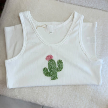 Débardeur avec motif cactus fait en perle