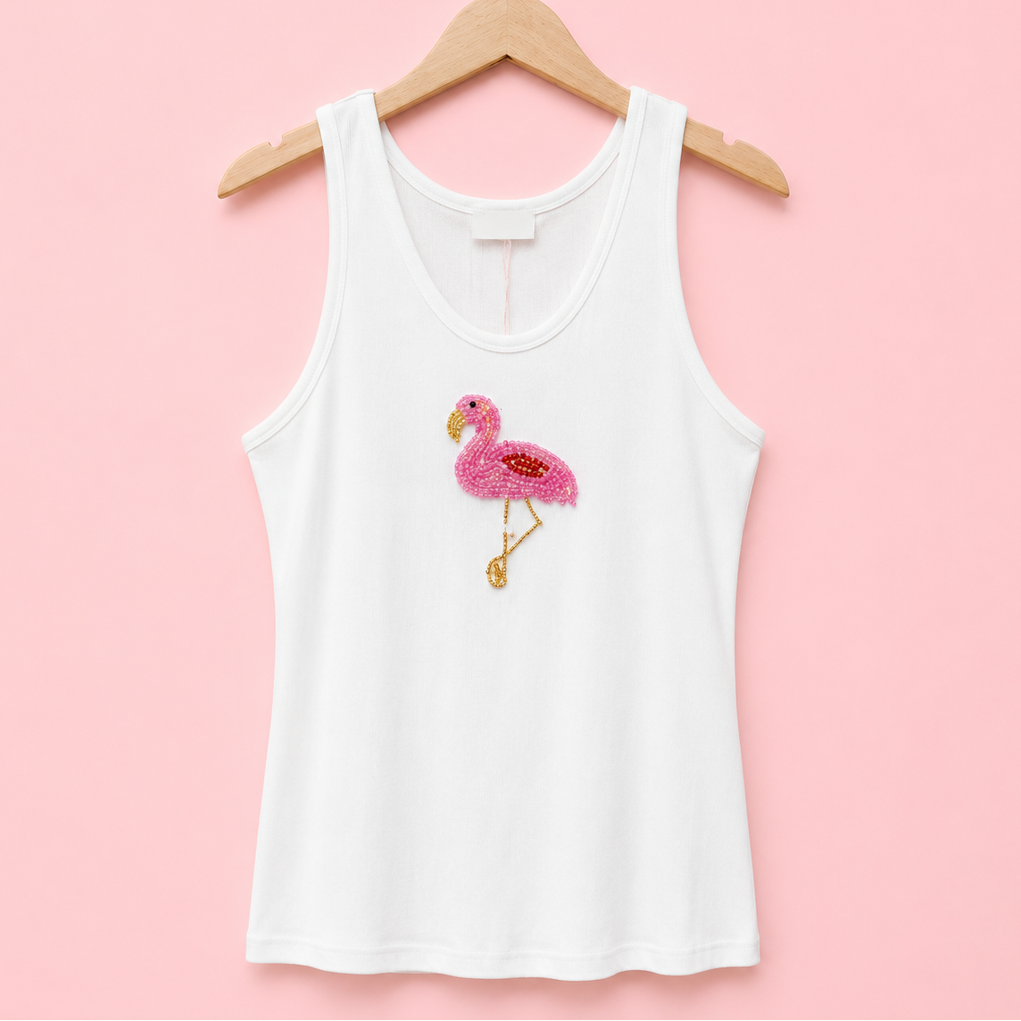Débardeur en coton avec motif Flamant rose 