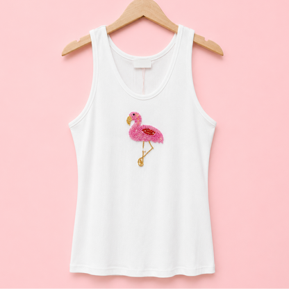 Débardeur en coton avec motif Flamant rose 