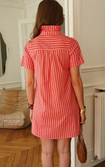 Robe d'été rayures rouge en coton vu de dos