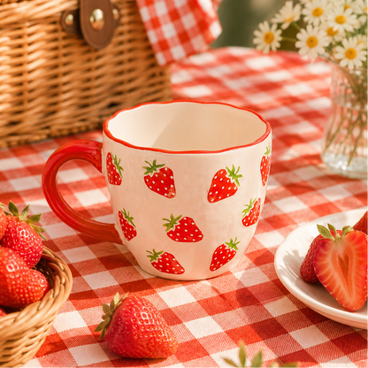 Tasse en céramique avec fraises peintes à la main