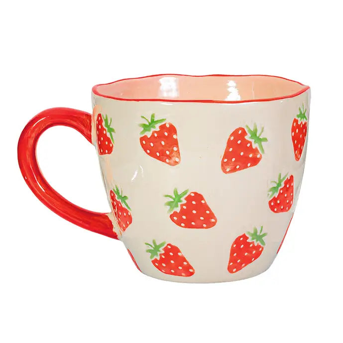 Tasse céramique avec fraises peintes à la main, vue de face