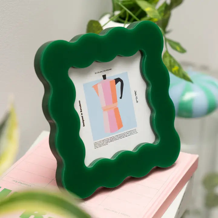 Cadre photo pétale en acrylique vert au design organique