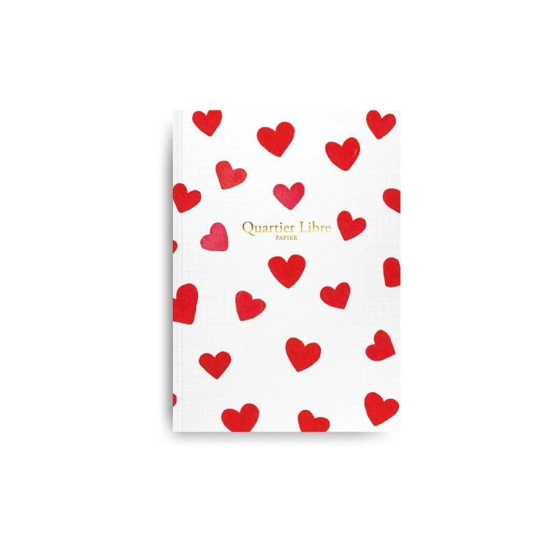 carnet A6 fabriqué en France avec motifs cœurs rouge