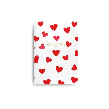 carnet A6 fabriqué en France avec motifs cœurs rouge