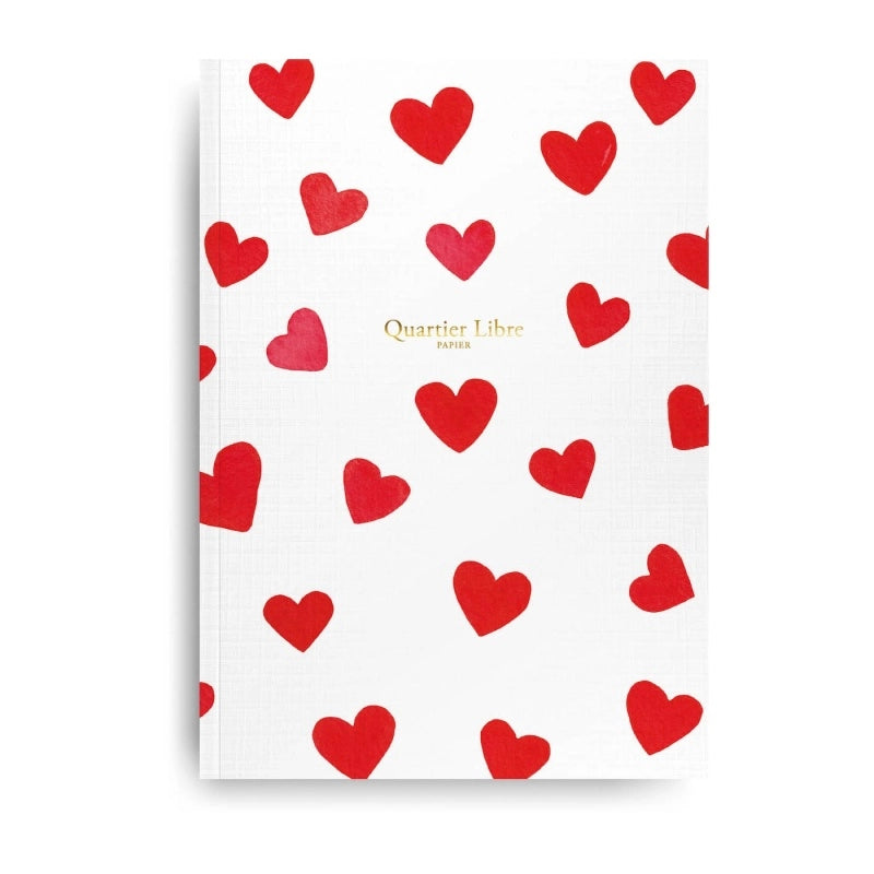 Carnet de note format A5 avec motifs cœurs et fabriqué en France