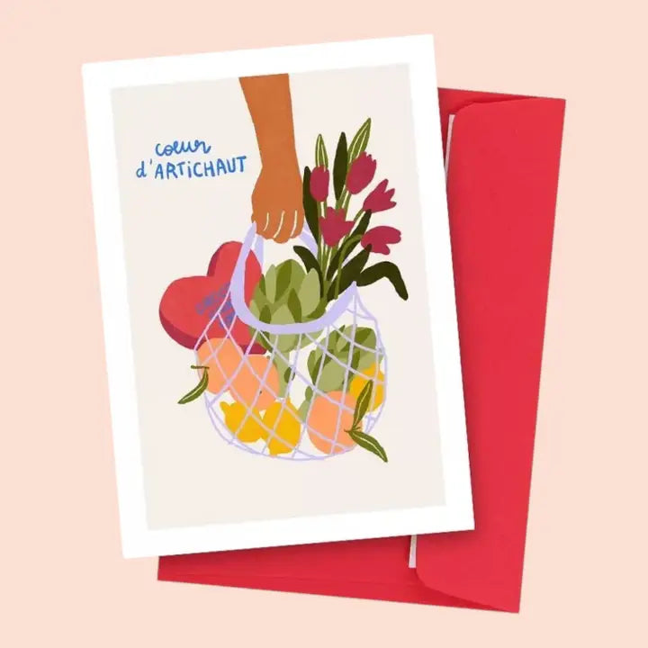 carte postale avec son enveloppe - cœur d'artichaut