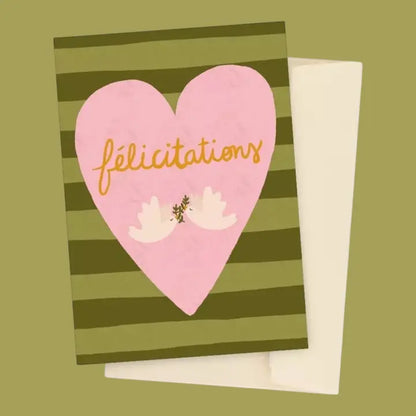 carte postale félicitations avec cœur et hirondelles 