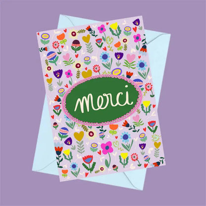 carte postale illustrée par atelier yuzu avec message "merci"