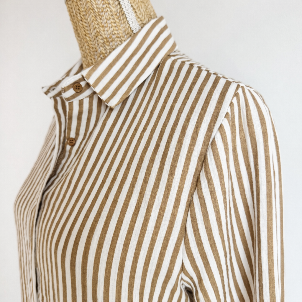 chemise en coton rayures beige et blanc vue de profil