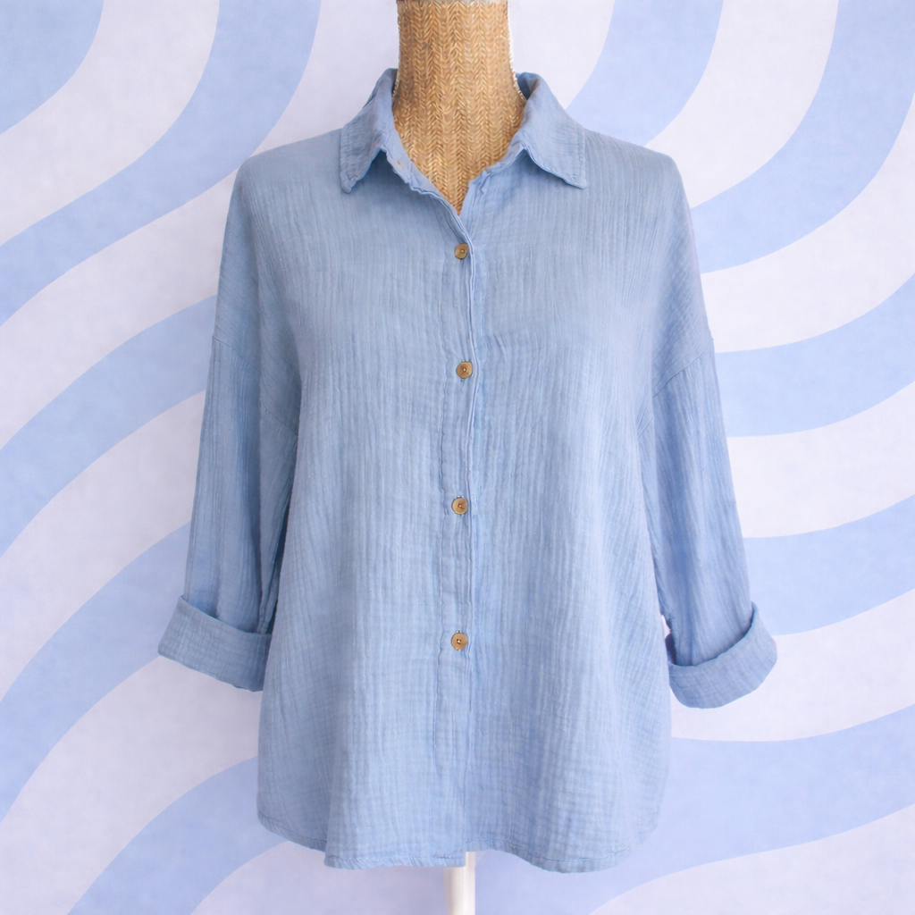 chemise en gaze de coton bleu ciel - made in Italie
