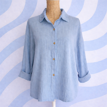 chemise en gaze de coton bleu ciel - made in Italie