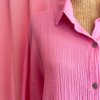 zoom col chemise gaze de coton rose