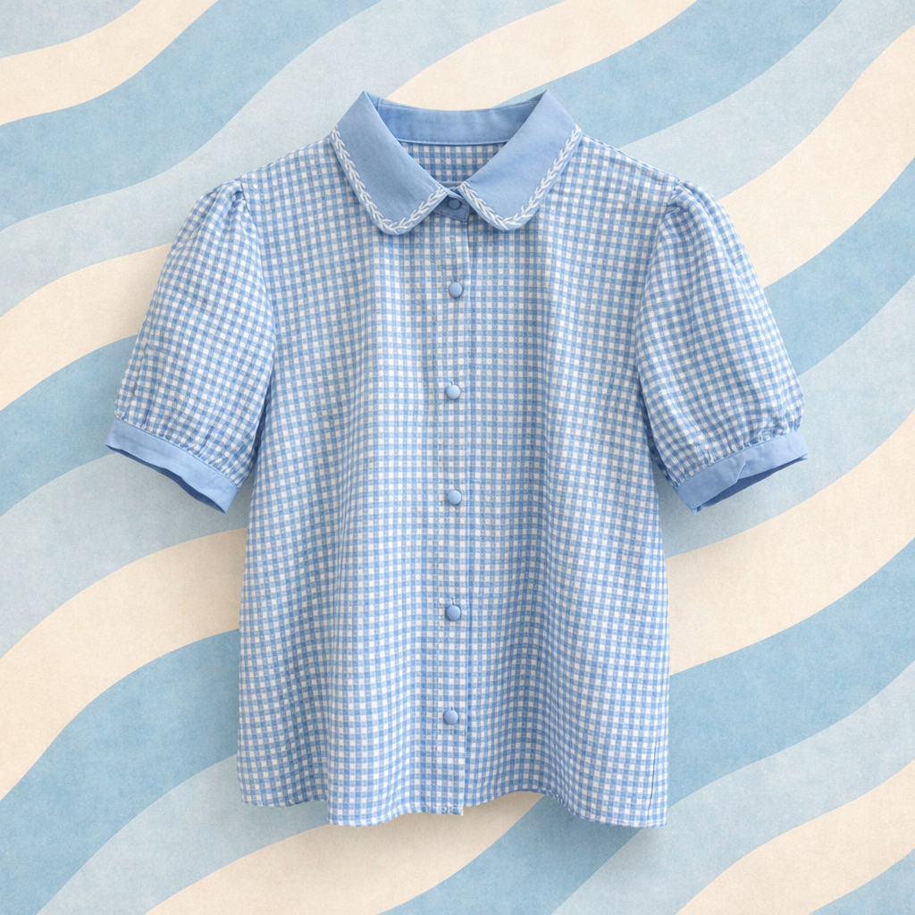 chemise manche courte vichy bleu vue de face