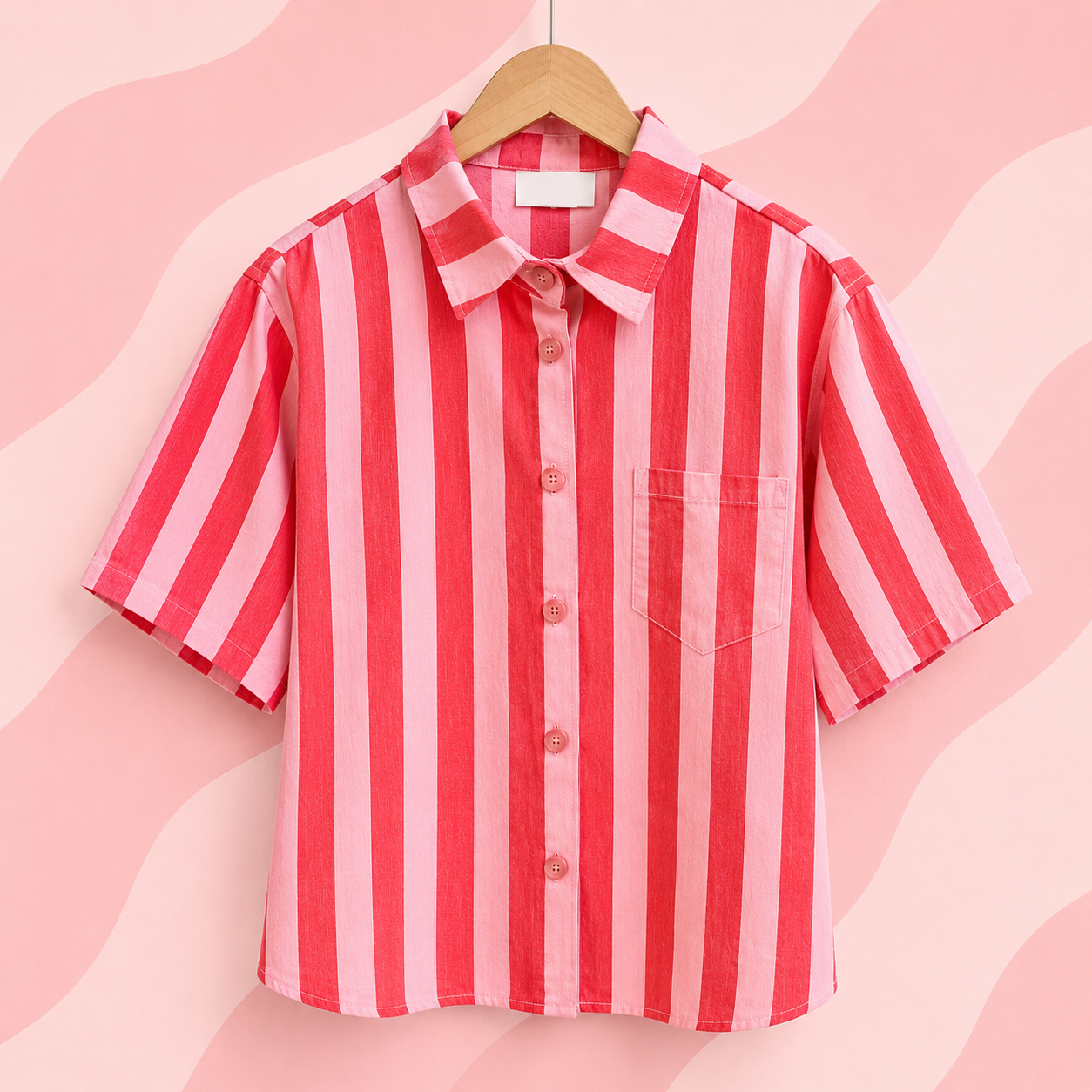 chemise manches courtes rayures rouge et rose 100% coton