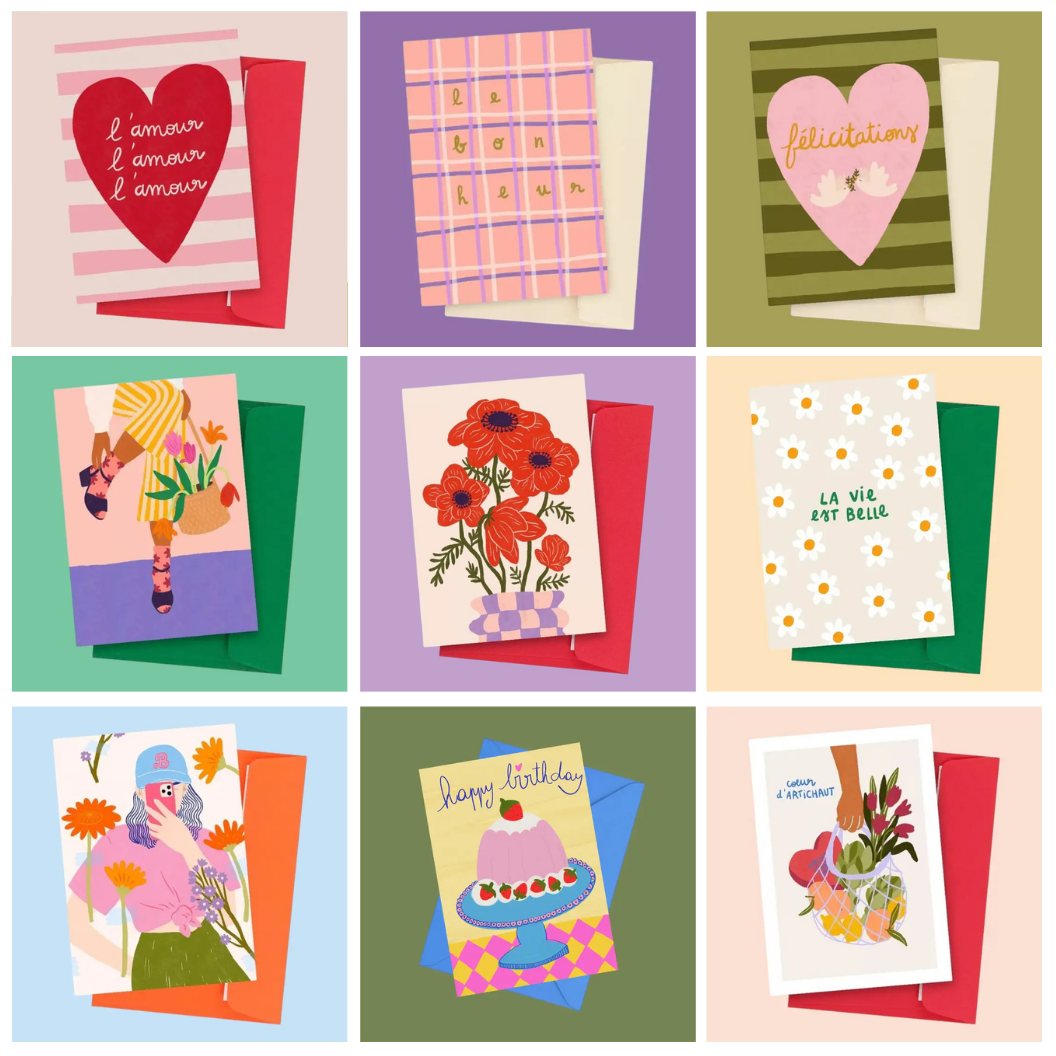 choix cartes postales avec illustrations par atelier yuzu 