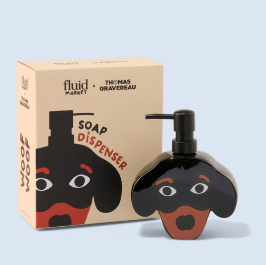 Distributeur de savon teckel en céramique avec son emballage