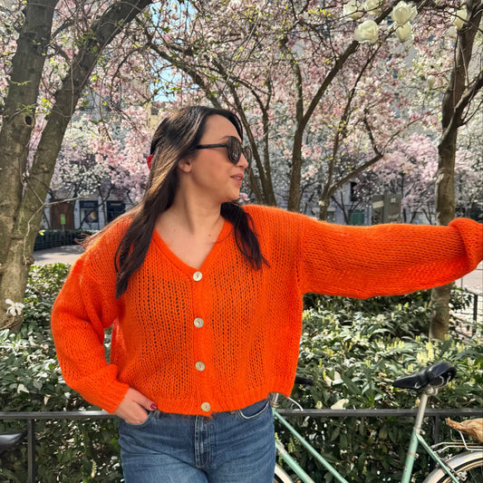 zoom sur gilet orange marie moon 