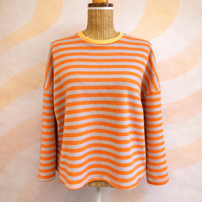 marinière rayures orange et mauve made in Italie - portée sur un buste