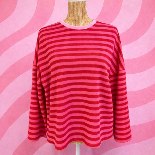 marinière over size rayures rouge et rose