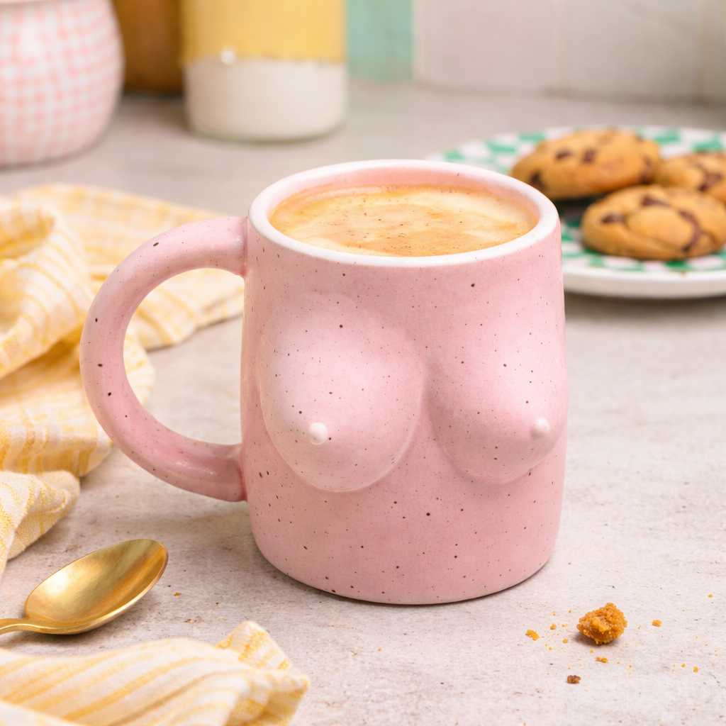 mise en situation mug café tits rose céramique