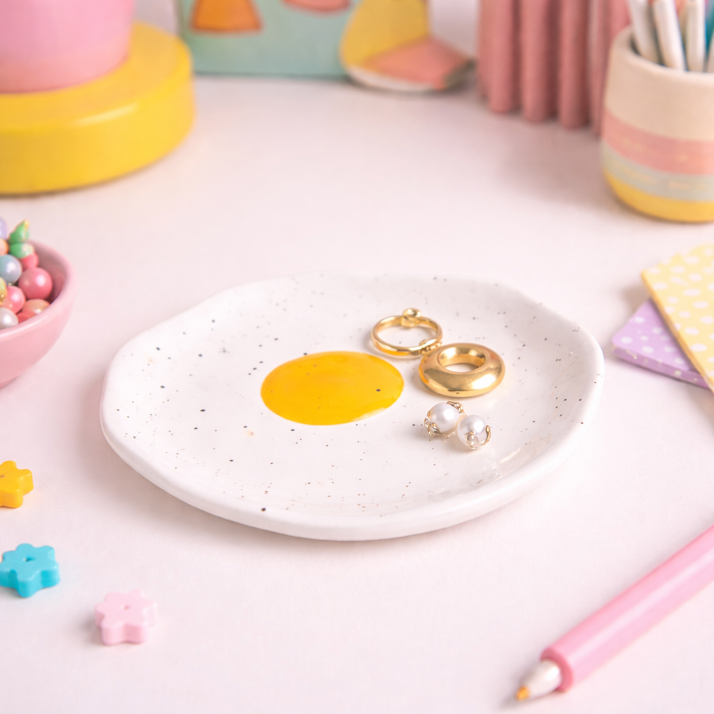petit plateau à bijoux en forme d'œuf en situation 