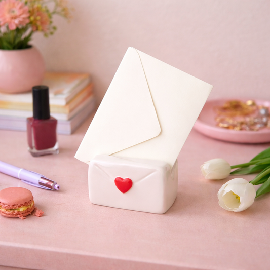 porte photo cœur céramique en situation avec lettre amour