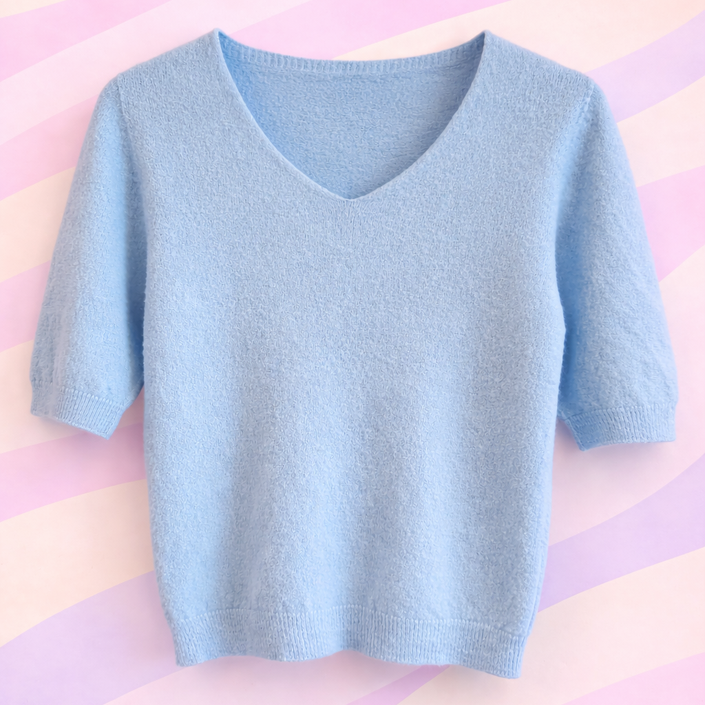 pull bleu baby alpaga manches courtes 