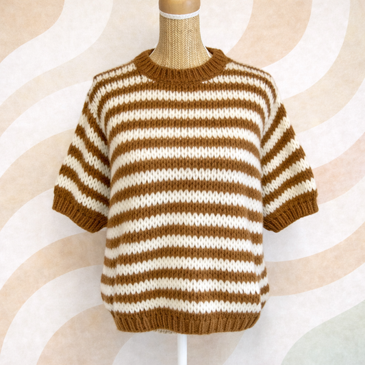 pull rayures manche courte marron et blanc - en situation sur un buste
