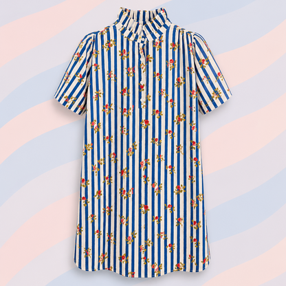 robe d'été rayures bleu et col montant - 100% coton