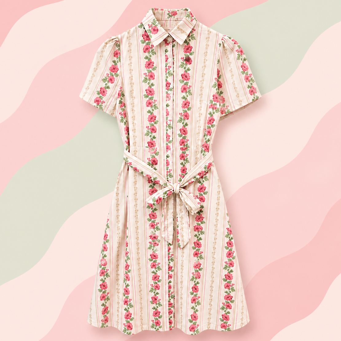 robe chemise mi longue avec imprimé fleurs et ceinture