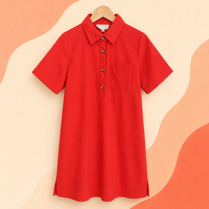 robe rouge avec col chemise vue de face