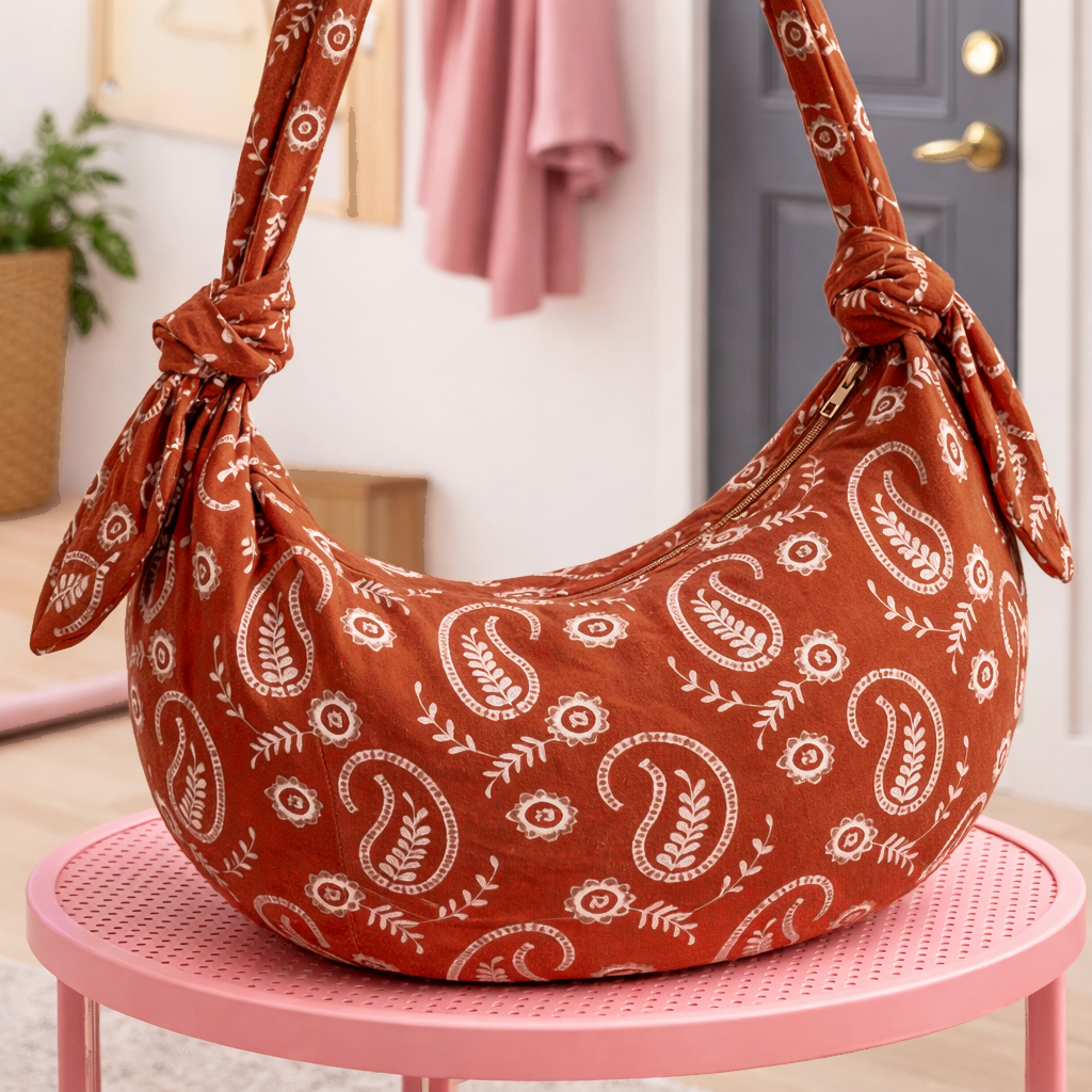 sac bandoulière ou banane imprimé paisley en marron
