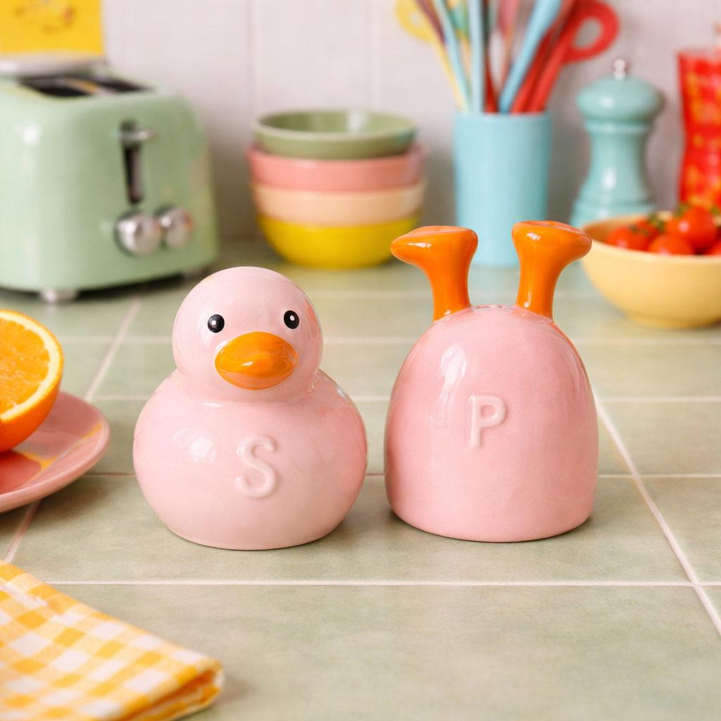 set salière poivrière en forme de canard rose