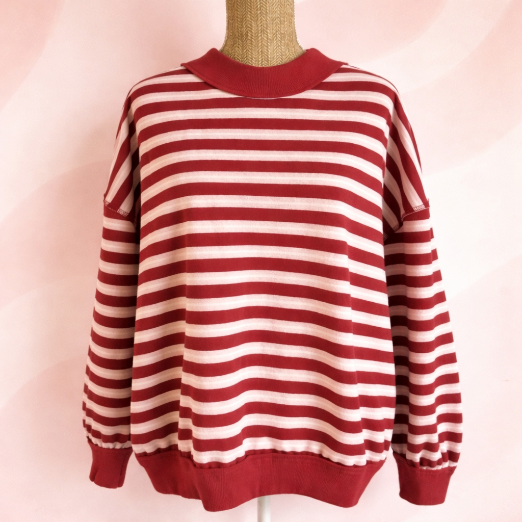 sweat rayé rouge et rose 