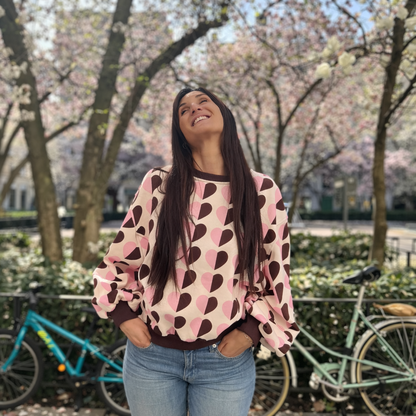 sweat cœur rose et marron fabriqué en Italie 