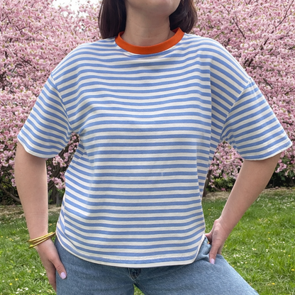 t-shirt marinière fabriqué en Italie avec col orange 