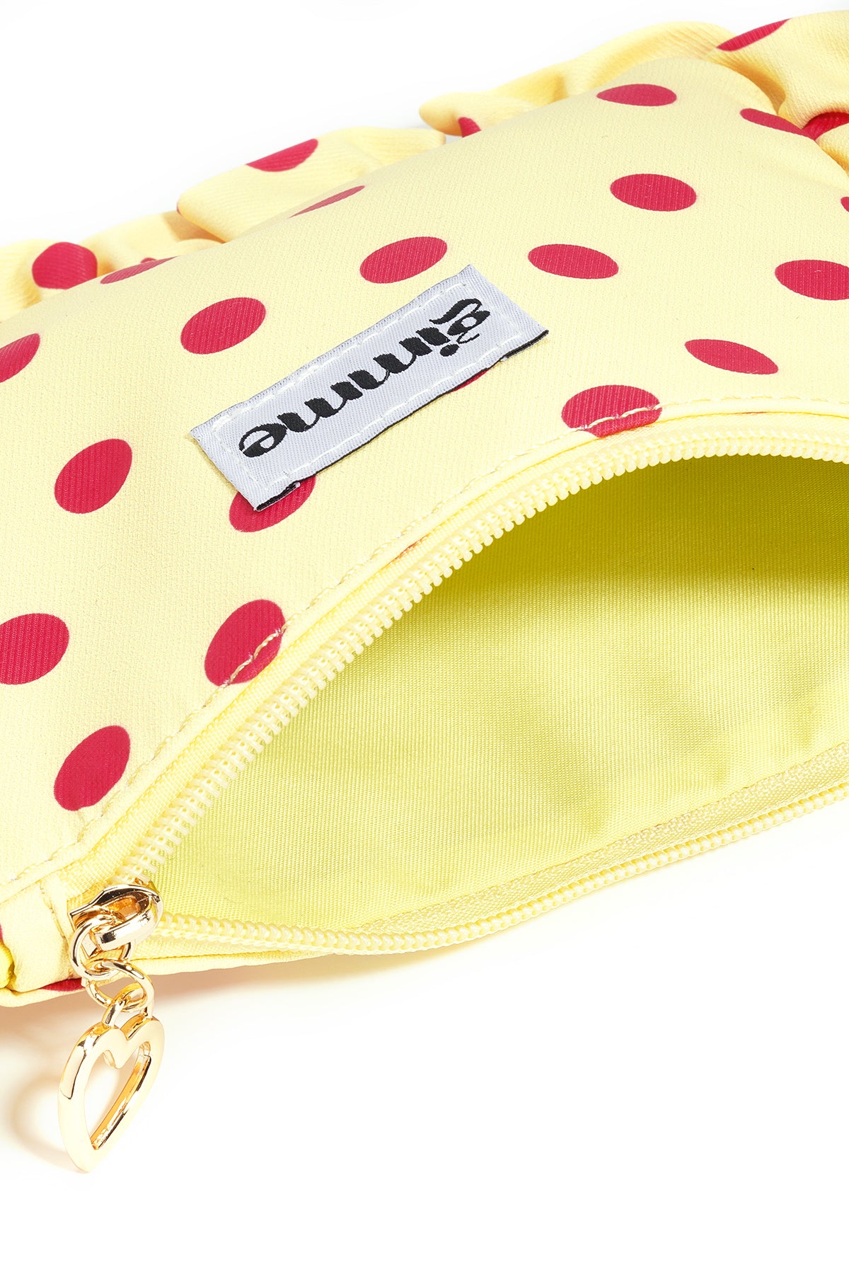 zoom sur trousse maquillage motif pois framboise