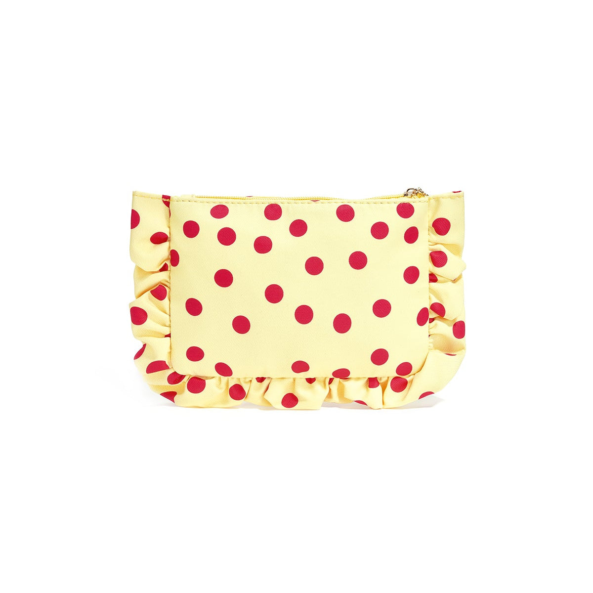 trousse maquillage motif pois framboise rouge vue de dos