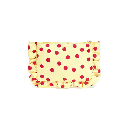 trousse maquillage motif pois framboise rouge vue de dos