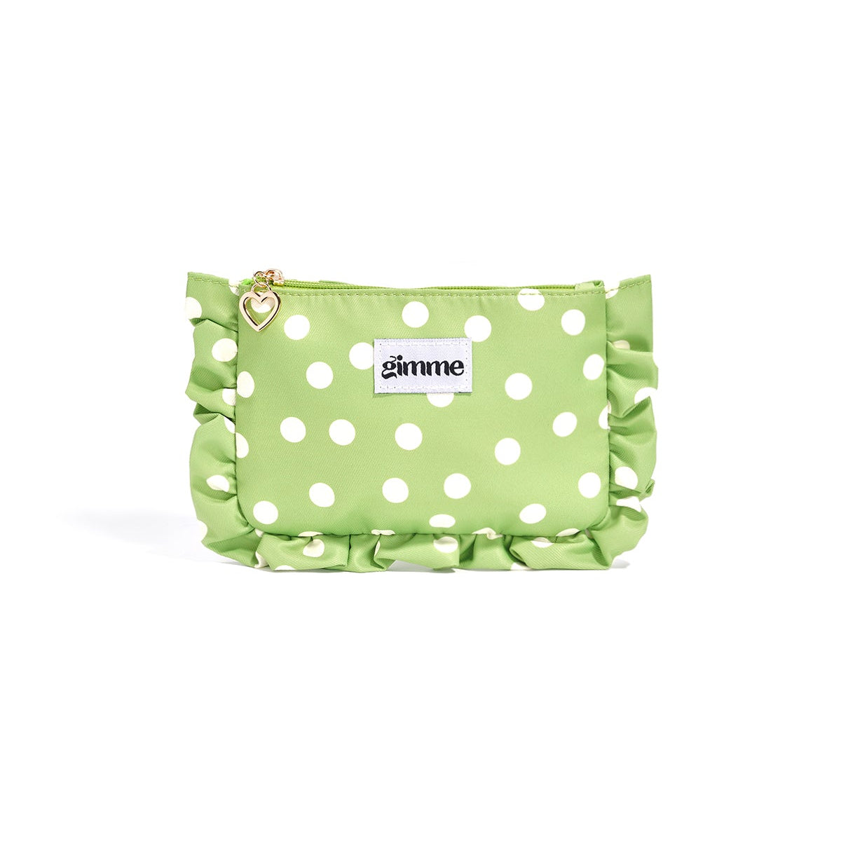 zoom sur trousse maquillage motif pois vert et blanc