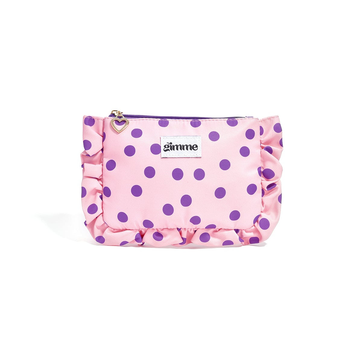 zoom sur trousse maquillage motif pois violet