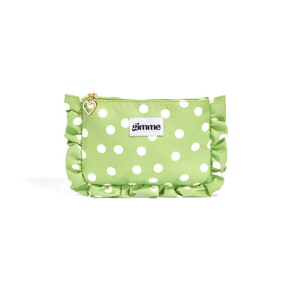 trousse maquillage à pois vert et blanc